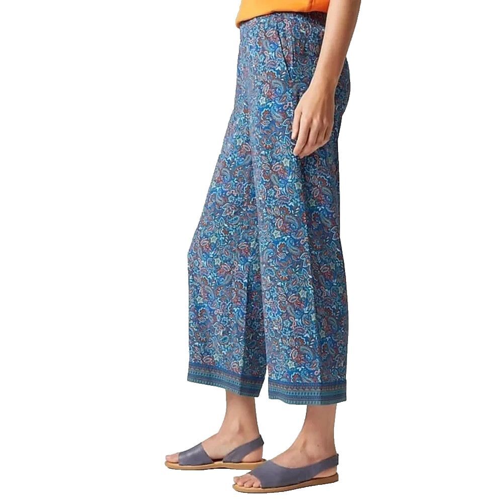 J. Jill Blue Floral Paisley Print Hi-Rise Full-Leg Wide Leg Crop Rayon Pants  LT